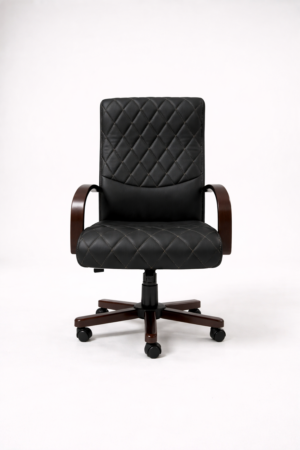 Compact executive office chair, classic leather, wooden arms