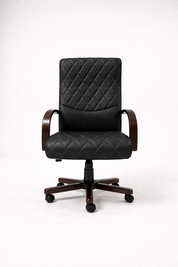 Compact executive office chair, classic leather, wooden arms