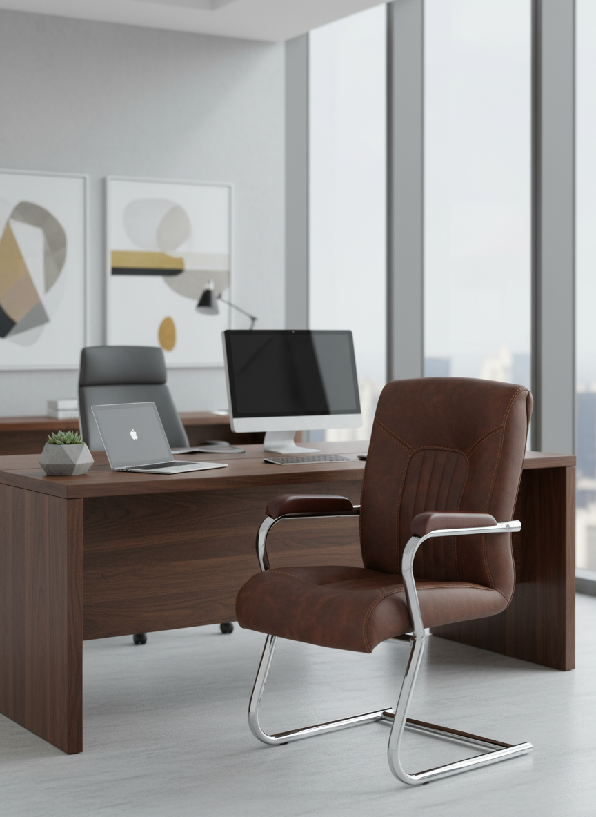 كلاسيك مود كرسي مكتب طبي جلد ثابت فريم كروم