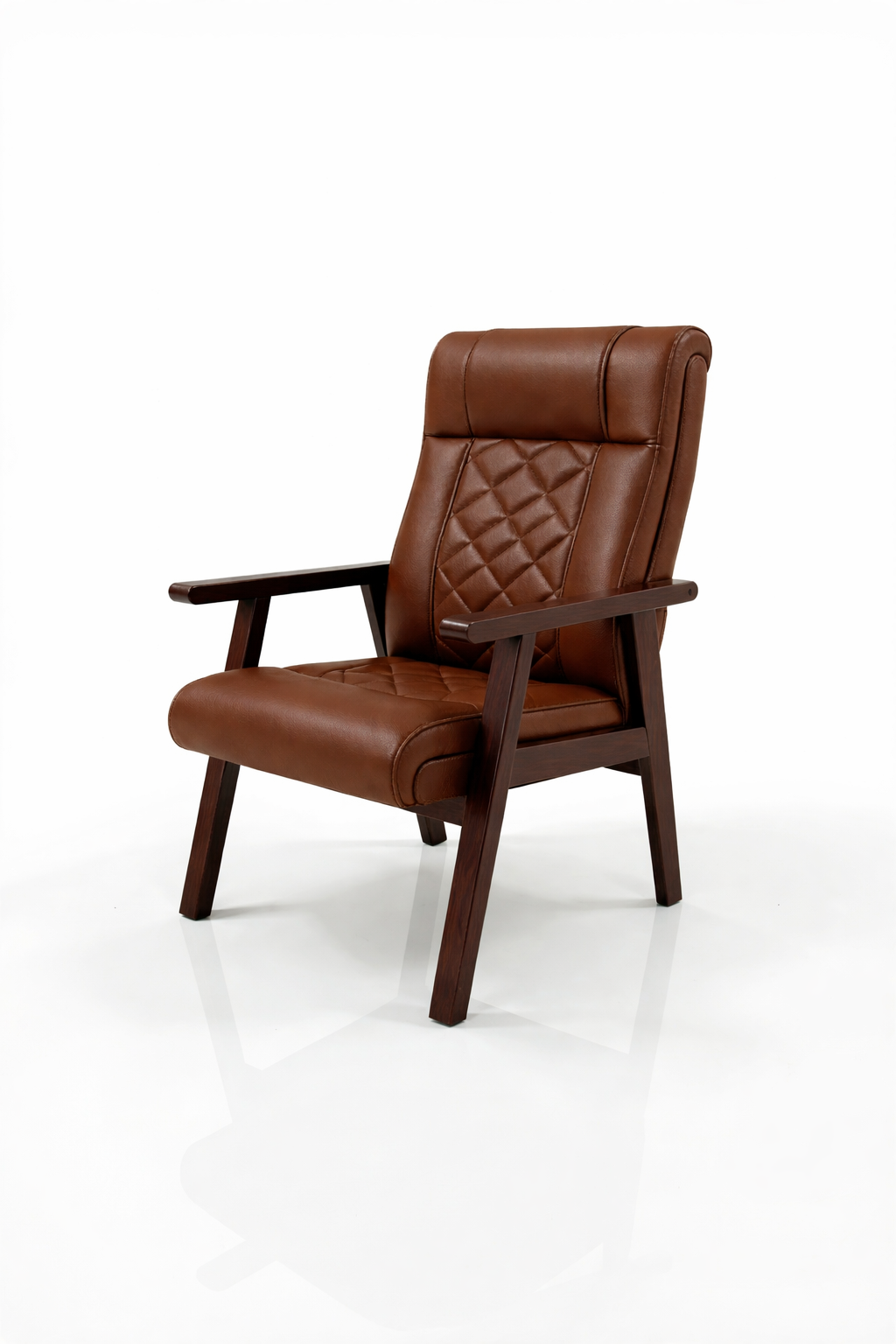 Capital office chair, fixed leather, natural wood frame