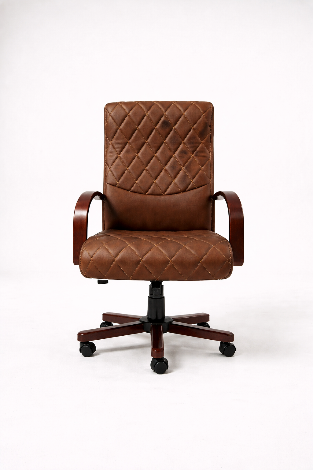 Compact executive office chair, classic leather, wooden arms