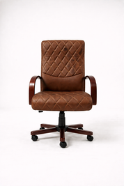 Compact executive office chair, classic leather, wooden arms