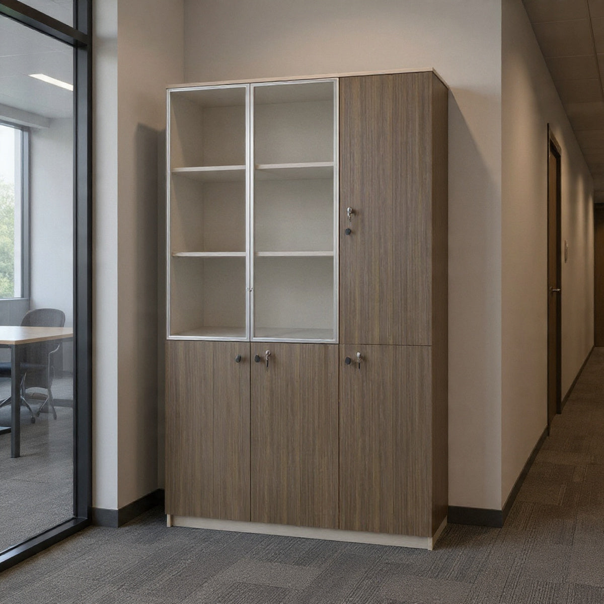 مكتبة ملفات وتخزين مكتبية  مقاس180*120*40 - 4 ضلفة تخزين+ديكور