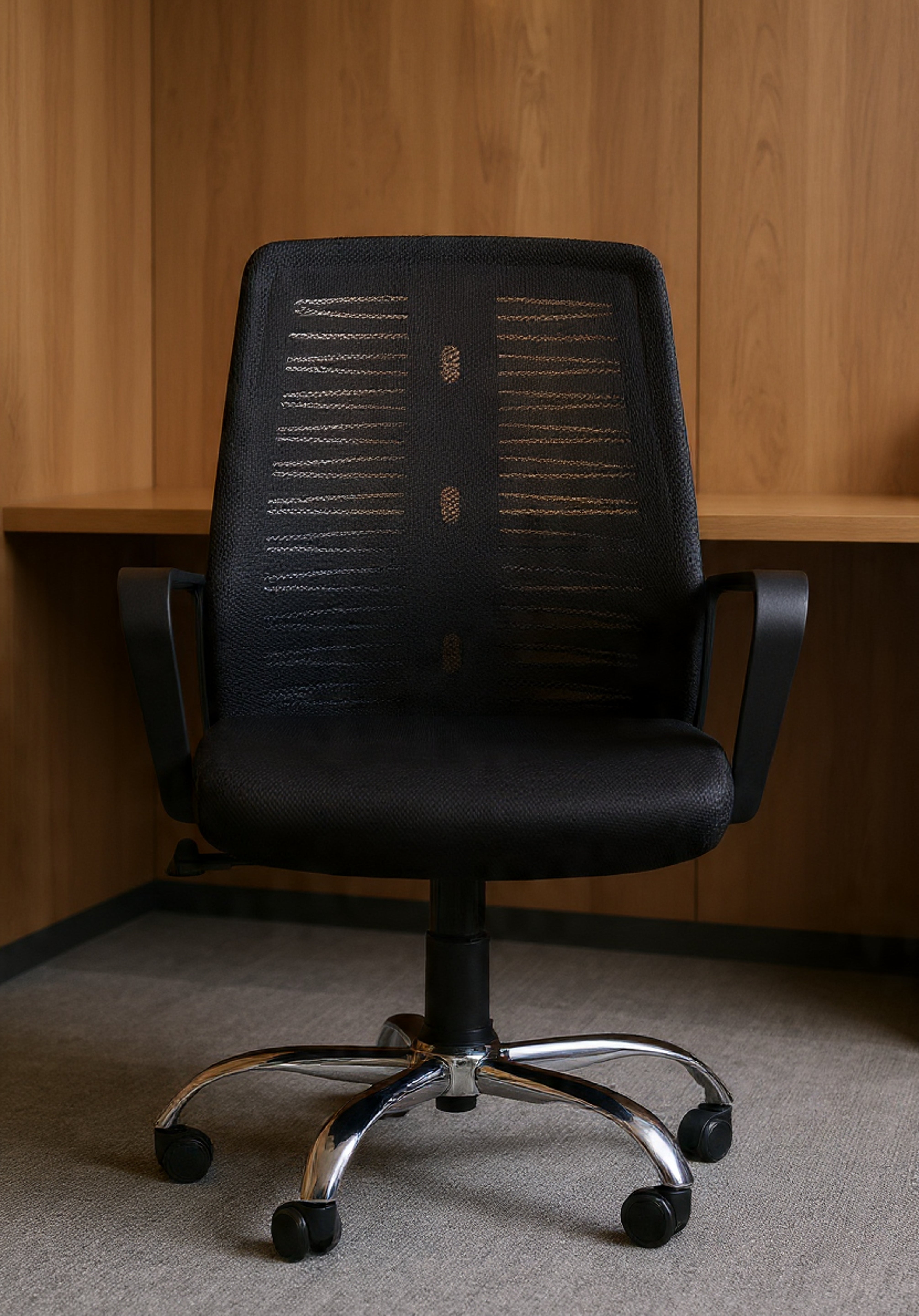 روما كرسي ميش طبي مودرن فريم أسود وسط نجمة كروم