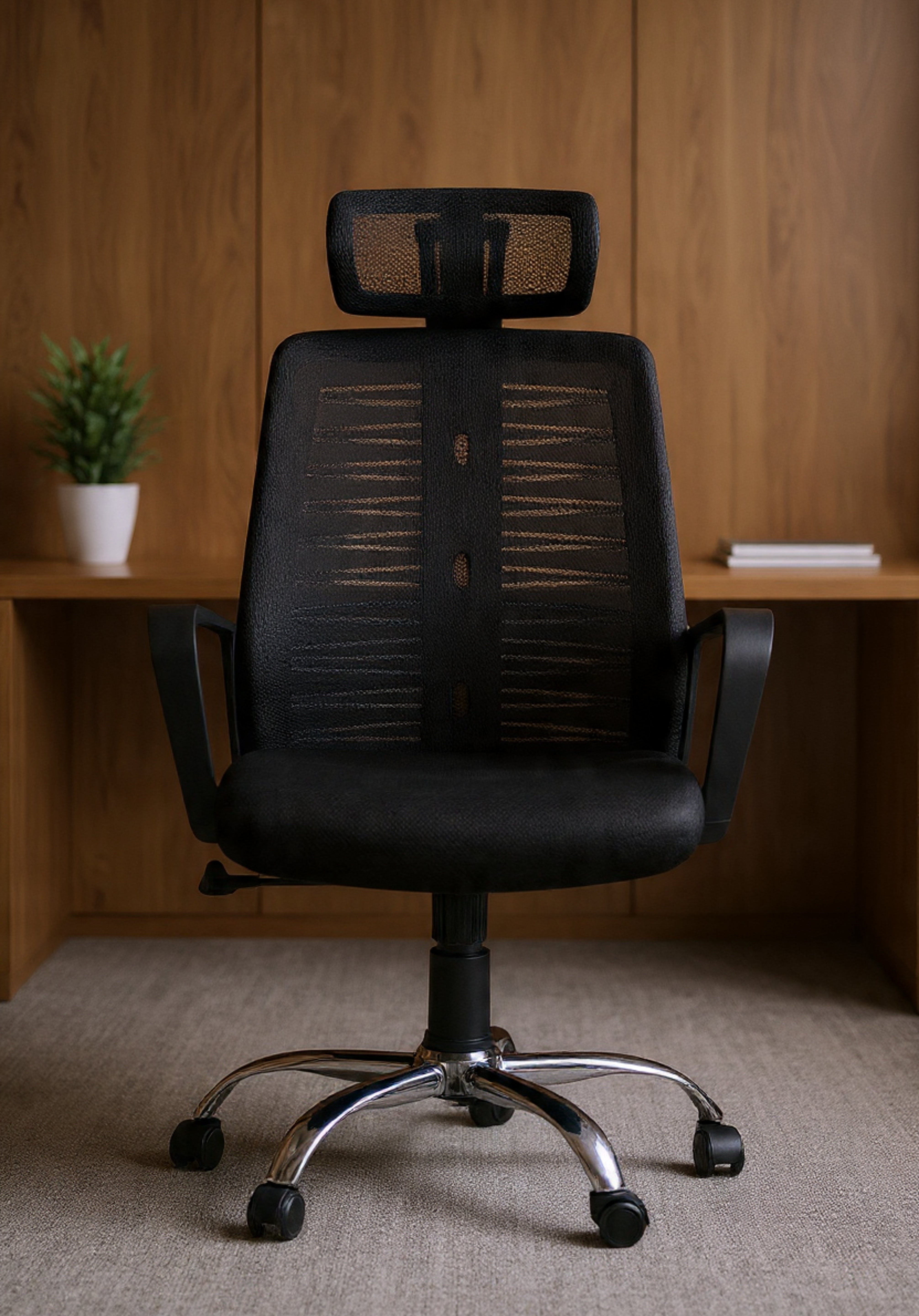 روما كرسي ميش طبي مودرن فريم أسود نجمة كروم