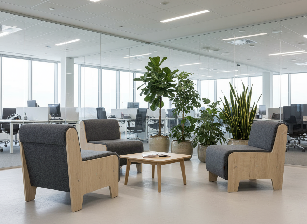 فولدنج كرسي فوتيه مكتب مودرن فريم خشب مبطن قماش كتان